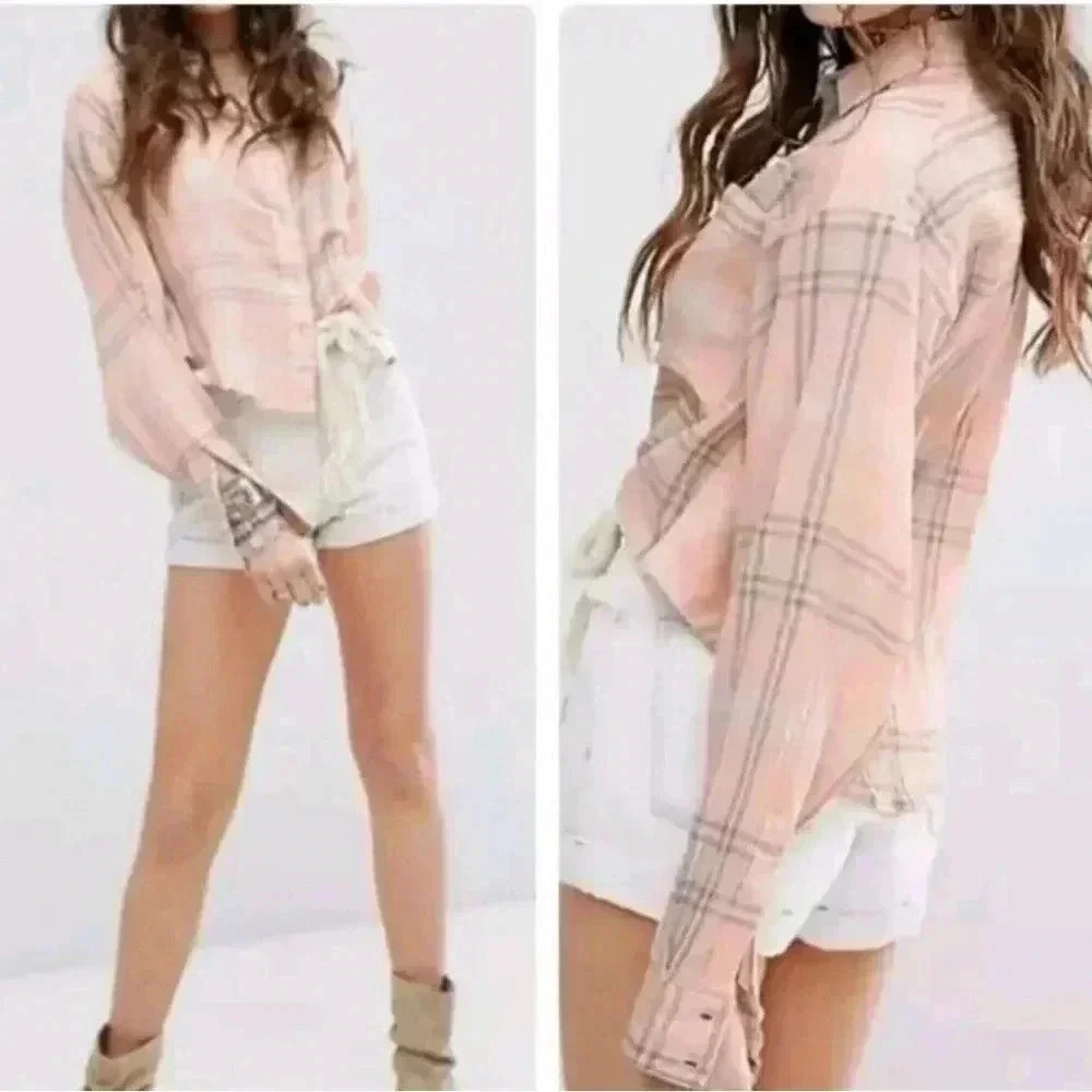 We the Free Free People Plaid Button Down Boho Hippie EUC Size Extra Small